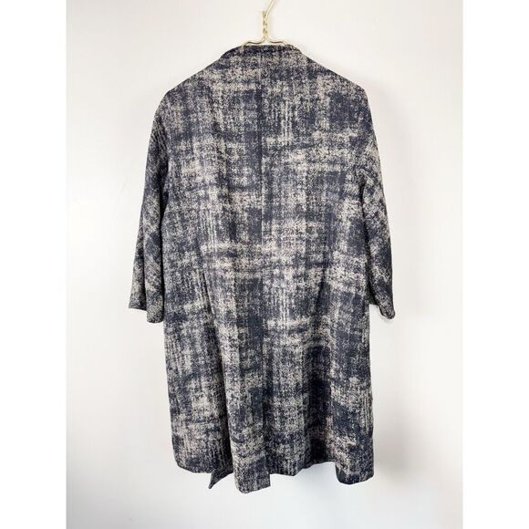 Eileen Fisher M Illusion Coat Jacquard Jacket Navy Blue Metallic Shimmer Pockets - Picture 3 of 4
